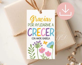 Spanish Thank You Tags, Printable Teacher Appreciation Week, Teacher Appreciation Gift Tag Spanish, End of School Tag, Spanish Teacher Gifts