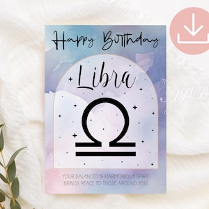 Libra Birthday Card, Libra Zodiac Birthday Card Printable, Zodiac Sign Greeting Card, Astrology Birthday Card, Horoscope Digital Gift