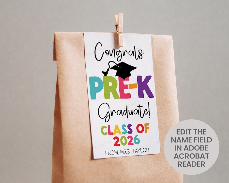 Pre-k Graduation Gift Tags, Pre K Class of 2026, Congratulations ...