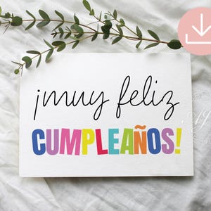 Spanish Birthday Card Printable, Feliz Cumpleaños Card, Happy Birthday Card, Colorful Birthday Greeting Card, Tarjetas De Cumpleaños, Gift