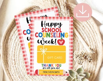 Printable School Counselor Gift Cards Holder, National School Counseling Week, School Counselor Appreciation Week Gifts, Thank You Gift Card