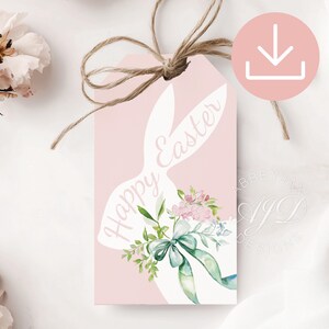 Étiquettes imprimables pour cadeaux de Pâques, étiquette de noeud de Pâques, téléchargement d'étiquette de panier de Pâques, noeud de coquette de lapin, étiquettes de festin de Pâques, étiquette numérique florale de lapin, bricolage