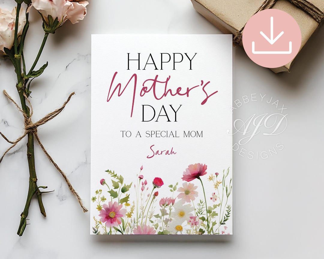 Personalized Mother's Day Card, Printable Floral Mothers Day Card ...
