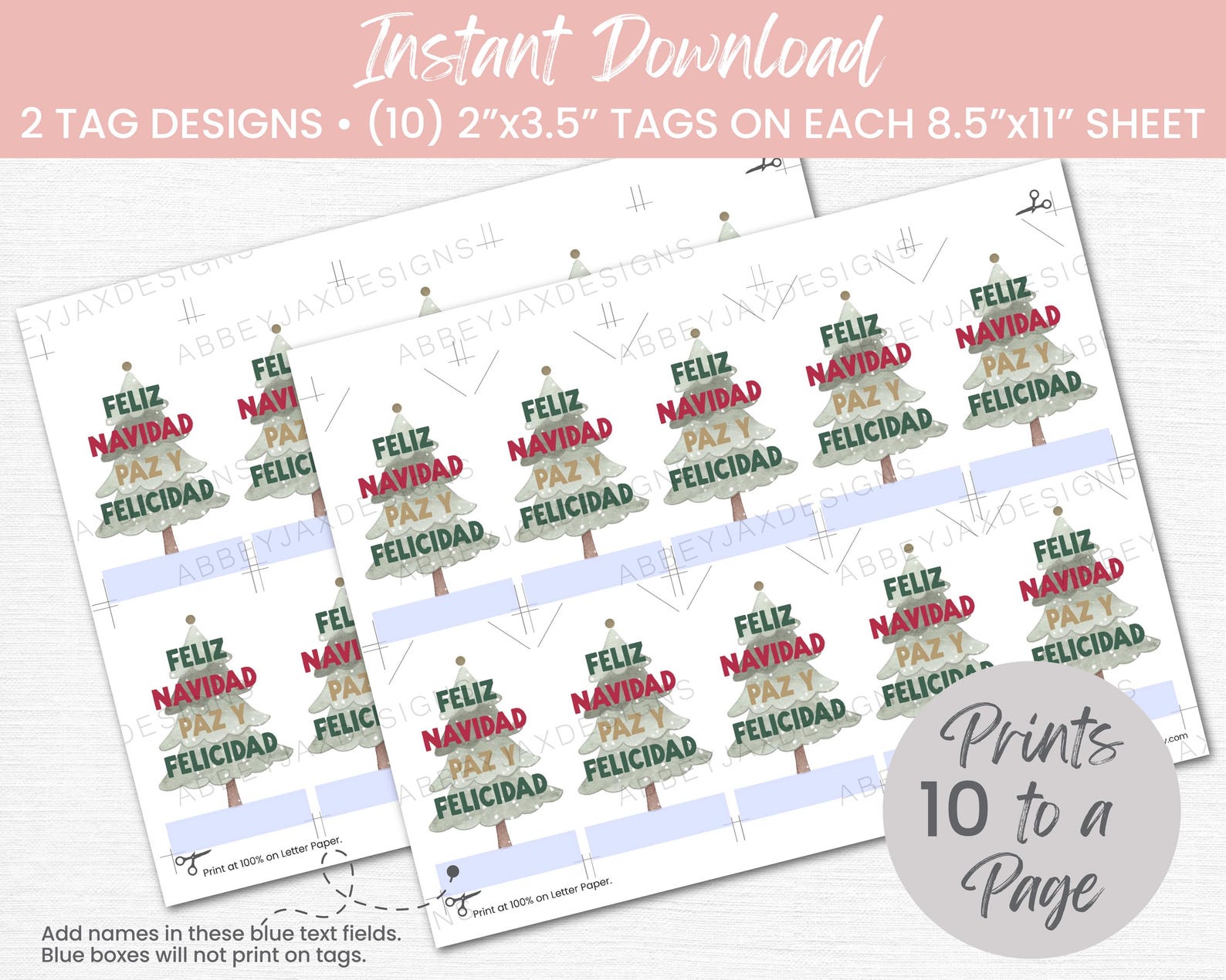 Feliz Navidad Printable Tag, Spanish Christmas Tags, Editable Holiday ...