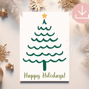 Happy Holidays Greeting Card Printable, Minimalist Christmas Tree Card, Christmas Wishes Card, Simple Christmas Card, Modern Christmas Card