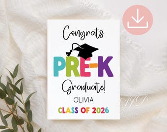 Pre-K Graduation Card, Pre K Class of 2026, Congratulations Graduate Card, End of School Year Printables, Custom Preschool Graduation Cards