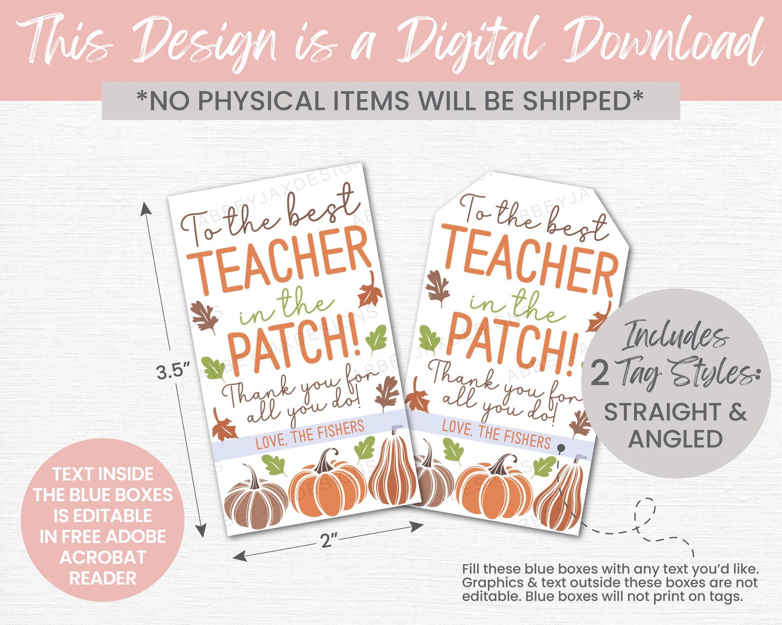 Best Teacher in the Patch Fall Tag, Fall Gift Tags for Class, Printable ...