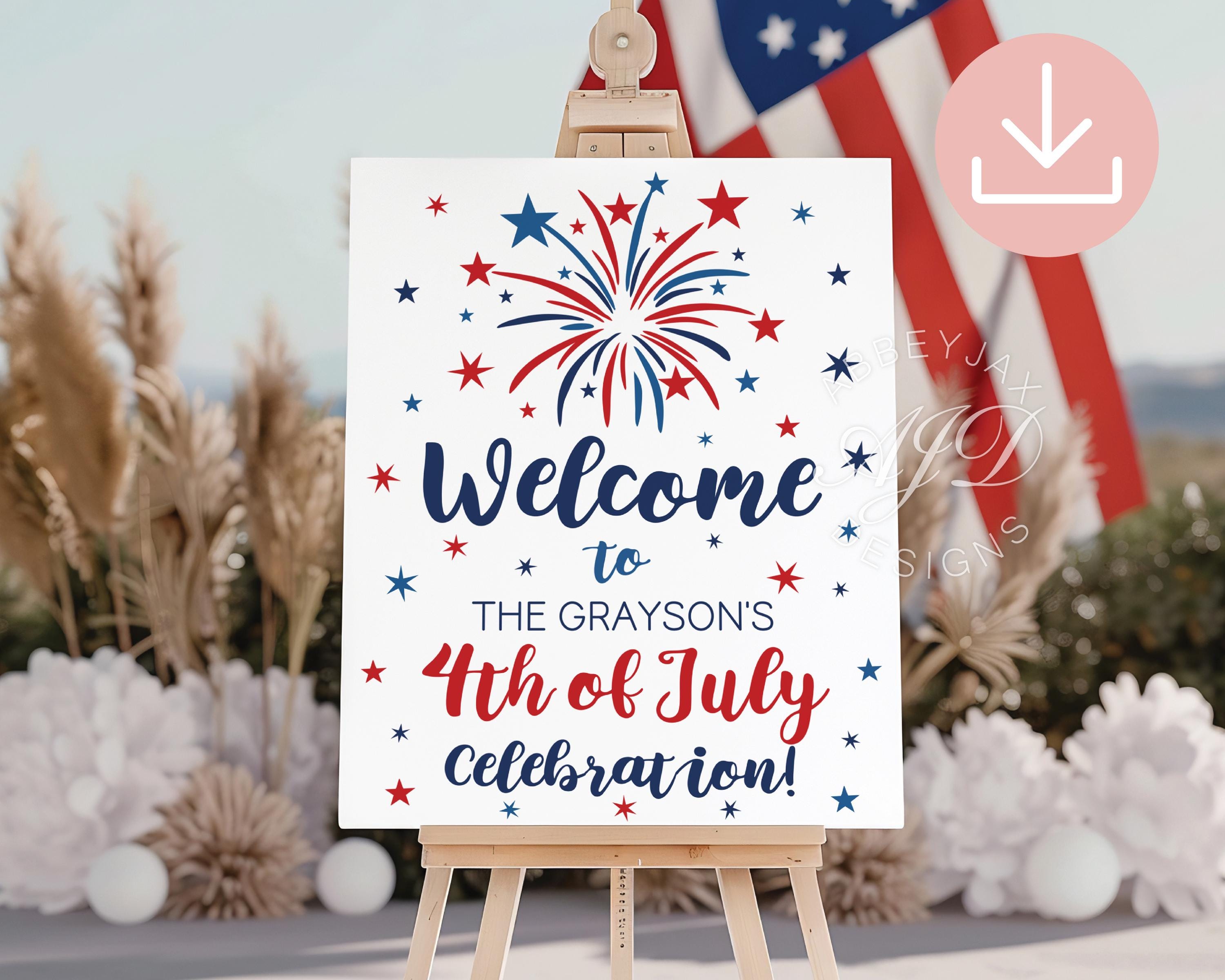 4th of July Welcome Sign, Fourth Of July Decorations Sign, Independence Day Sign, Red White Blue Welcome Sign, July 4th Sign Party, Editable