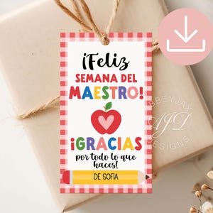 Spanish Thank You Tags, Printable Teacher Appreciation Week, Teacher Appreciation Gift Tag Spanish, End of School Tag, Spanish Teacher Gifts