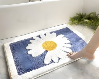 Cotton Daisy Tufted Bath Mat, Washable Absorbent Non Slip Bathroom Rug, Eco Friendly, Colourful Bathroom Decor, Boho Bathroom Decor