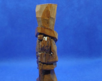 Hand wood carved and stained old man (in a top hat) carving