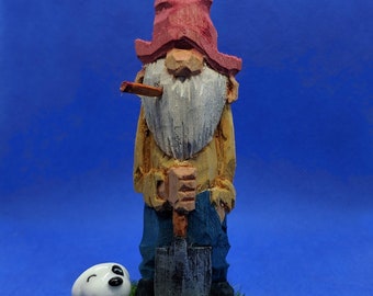 Hand wood carved and painted prospector (gold digger) carving