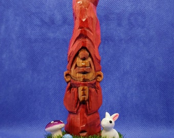 Hand wood carved and painted red wizard carving