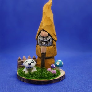 Hand wood carved and painted wizard carving