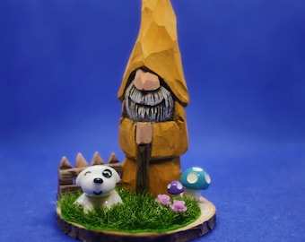 Hand wood carved and painted wizard carving