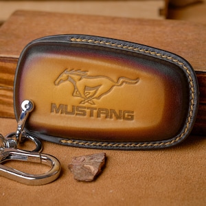 Personalized Logo Key Fob Cover For Ford Mustang, Handmade Leather Case for Mustang Mach-E Select, Premium, GT, Rally, Birthday Gift
