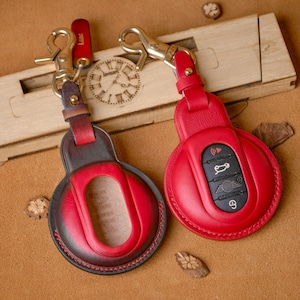 Handcrated Leather Key Fob Cover For Mini Cooper, Countryman, Clubman, 3 Doors, 5 Doors... Mini Keychain, Gift for Her