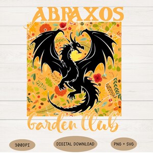Abraxos Garden Club PNG, Abraxos Flower Design, Vintage Floral Bookish Shirt, Fantasy Dragon Lover Clipart, SJM Merch, Prezent dla miłośników książek