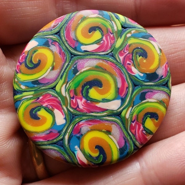 Swirling Focal Shank Button, OOAK Hand Made Polymer Clay, Spring Colors, Knitting, Crochet, Sewing Supply, Embellishment