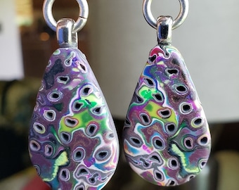 Crunchy Dark Textured Teardrop, Dangle Earrings, Hand Made, Mokume Gane, Polymer Clay, Nickel Free Jewelry Findings