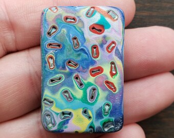 Colorful Textured Mokume Gane Hand Made Polymer Clay Component, OOAK Focal Button, Pendant, Cabochon, Embellishment, Knit or Crochet Supply