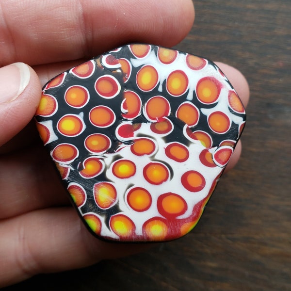 Hot Polka Dot Extra Large Mokume Gane Hand Made Polymer Clay Component - OOAK Focal Button, Pendant, Cabochon, Embellishment, Knit Crochet