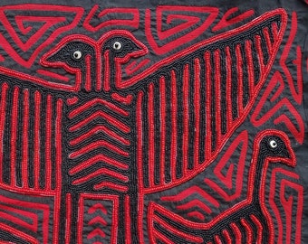 Bead Embroidered Bird Mola - OOAK Hand Sewn Wall Hanging