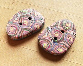 Swirly Buttons for Knitting, Crochet, or Sewing, Pair of Hand Made Small Batch Polymer Clay Embellishments, Art Buttons