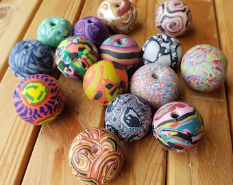 Colorful Mixed Lot Small Batch Hand Made Focal Beads, 15 Polymer Clay Art Beads, Jewelry Making, Macrame, Made in Ohio