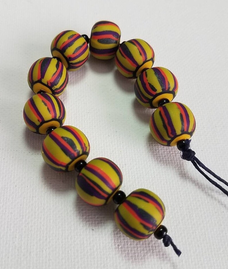 Small Batch, Hand Made, Polymer Clay, Bead Set, Limited Edition, Jewelry Supply, Round Art Beads, Clay Bead Strand, Macrame Beads image 5