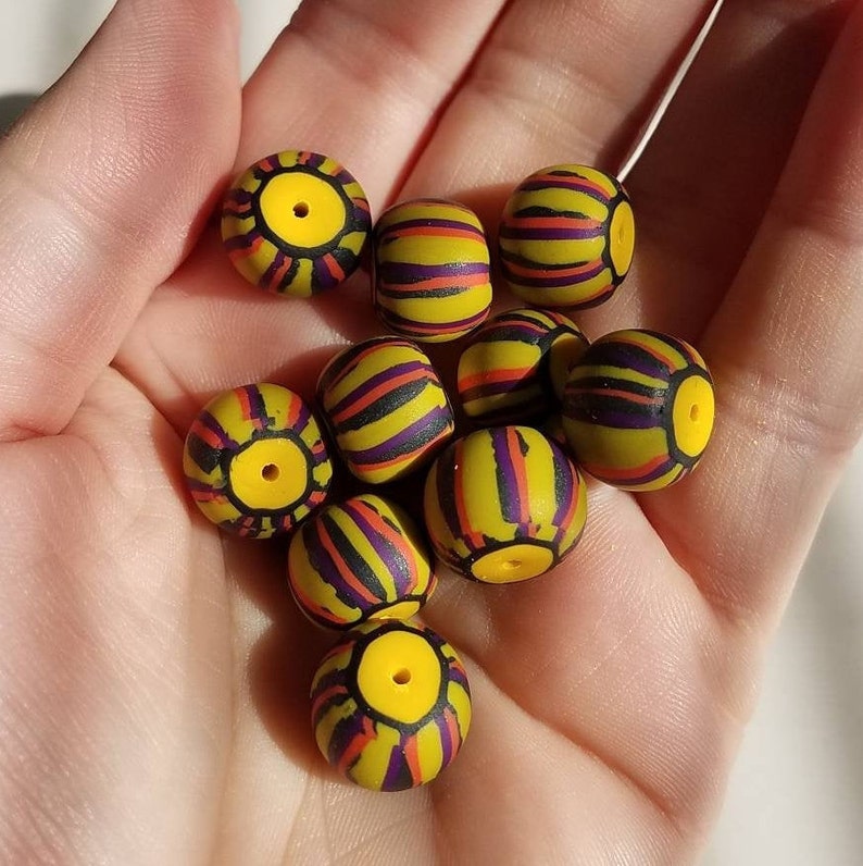 Small Batch, Hand Made, Polymer Clay, Bead Set, Limited Edition, Jewelry Supply, Round Art Beads, Clay Bead Strand, Macrame Beads image 6