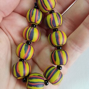 Small Batch, Hand Made, Polymer Clay, Bead Set, Limited Edition, Jewelry Supply, Round Art Beads, Clay Bead Strand, Macrame Beads image 4