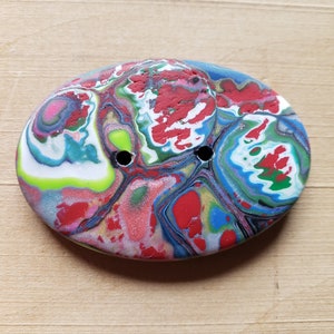 Psychedelic Mess Large Oval Hand Made Focal Button, Mokume Gane Polymer Clay, Knitting, Crochet, Sewing Supply, OOAK Art Button