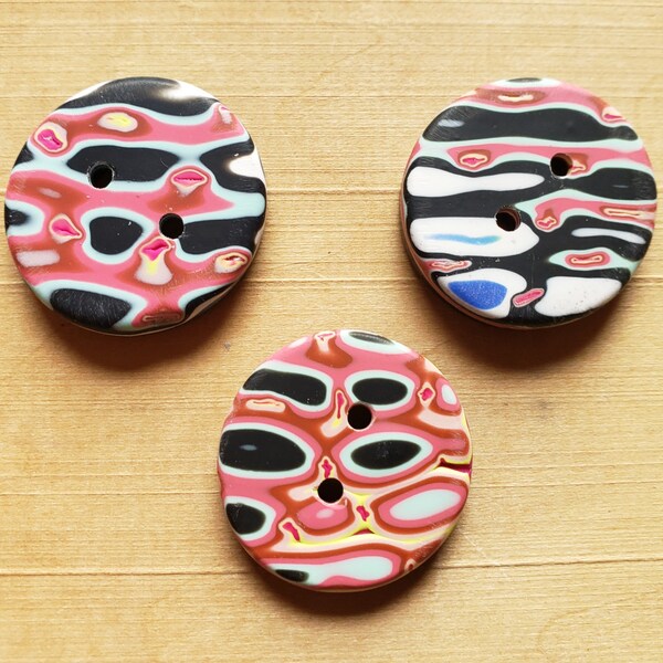 Knockout Set of Small Batch, Round Hand Made Buttons, Mokume Gane Polymer Clay, Knit, Crochet, Sewing Supply, Embellishment, Art Buttons