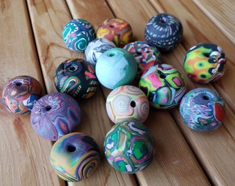 Colorful Mixed Lot Small Batch Hand Made Focal Beads, 15 Polymer Clay Art Beads, Jewelry Making, Macrame, Made in Ohio