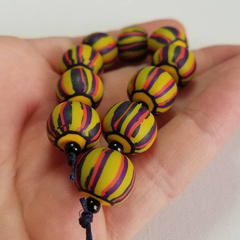 Small Batch, Hand Made, Polymer Clay, Bead Set, Limited Edition, Jewelry Supply, Round Art Beads, Clay Bead Strand, Macrame Beads image 3