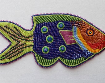 Bead Embroidered, Fish Patch, Colorful Fish, Wall Art, Ocean Theme Decor, Seed Bead Embroidery, OOAK Fish Decor, Fish Art, Embroidery Patch