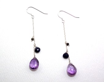 Grethe - Amethyst, iolite, and pyrite earrings