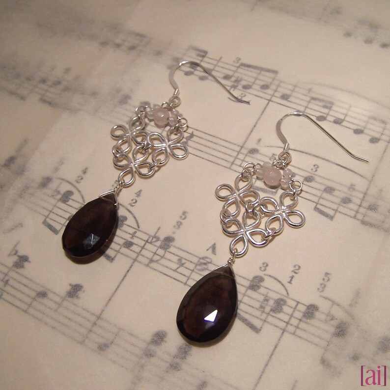 Nigella Rose quartz and smoky quartz earrings image 2