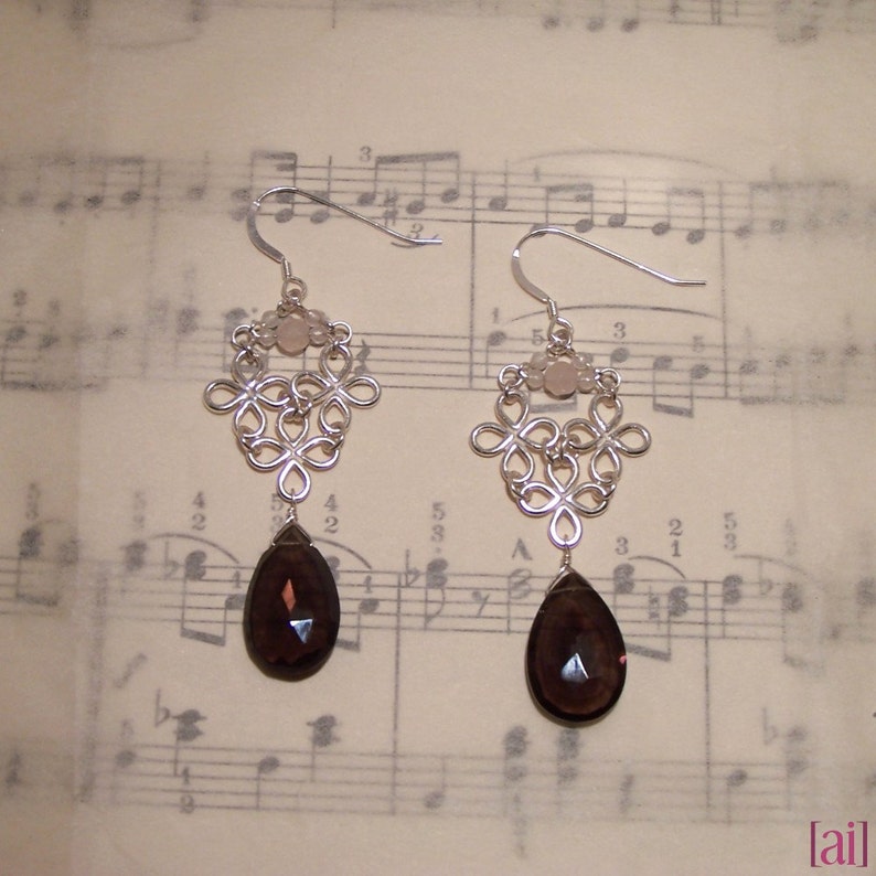 Nigella Rose quartz and smoky quartz earrings image 1
