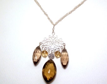 Justina - Beer quartz, smoky quartz, citrine, grey topaz, and crystal quartz necklace