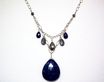Liza - Lapis, pyrite, and grey moonstone necklace