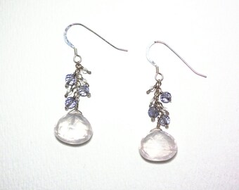 Bronwen - Rose quartz, iolite, crystal quartz earrings