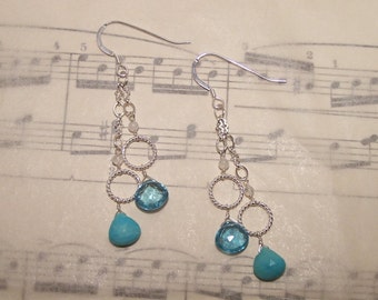 Ceili - Turquoise, apatite, and rainbow moonstone earrings