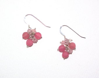 Sibby - Pink jade, rose quartz, and white topaz earrings