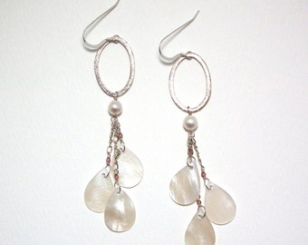 Nanaline - Capiz shell, garnet, and pearl earrings