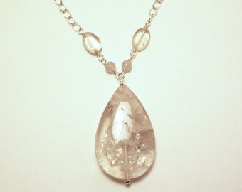 Ileana - Crystal quartz and grey moonstone necklace