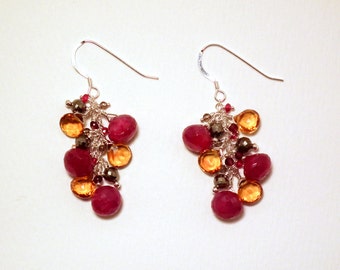 Mia - Ruby, citrine, pyrite, garnet, red spinel, and smoky quartz earrings