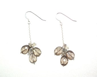 Parker - Smoky quartz, moonstone, and grey sapphire earrings