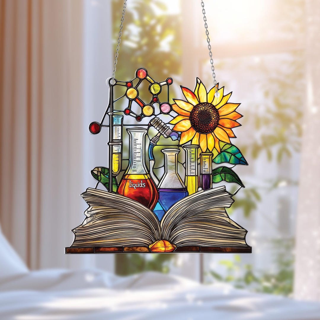 Science and Sunflower Acrylic Window Hanging – Vibrant Chemistry Art ...